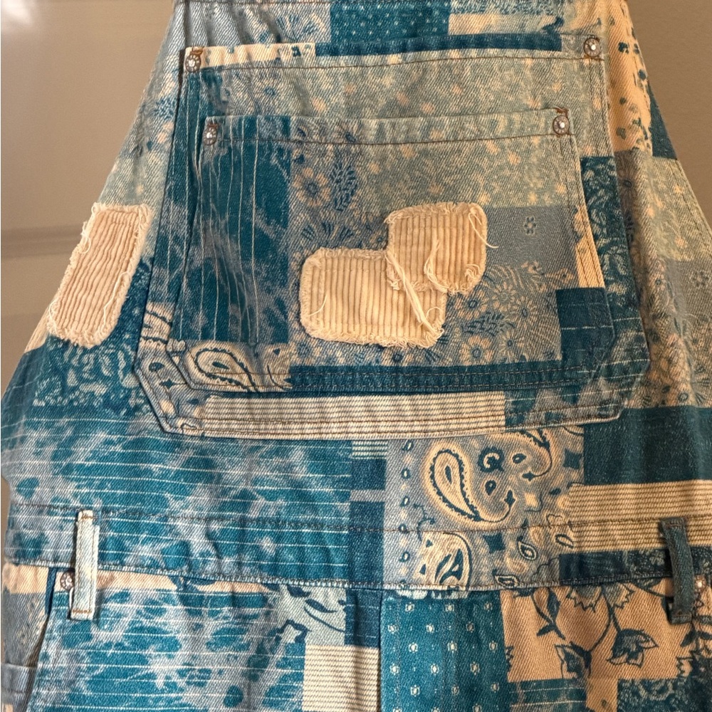 Denim patchwork short overalls adorable - image 3